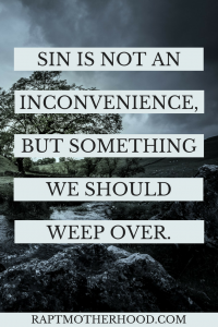 "Sin is not an inconvenience, but something we should weep over." From an article on mourning sin #christian #faith #sin #raptmotherhood