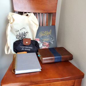Tote with Bible study tools